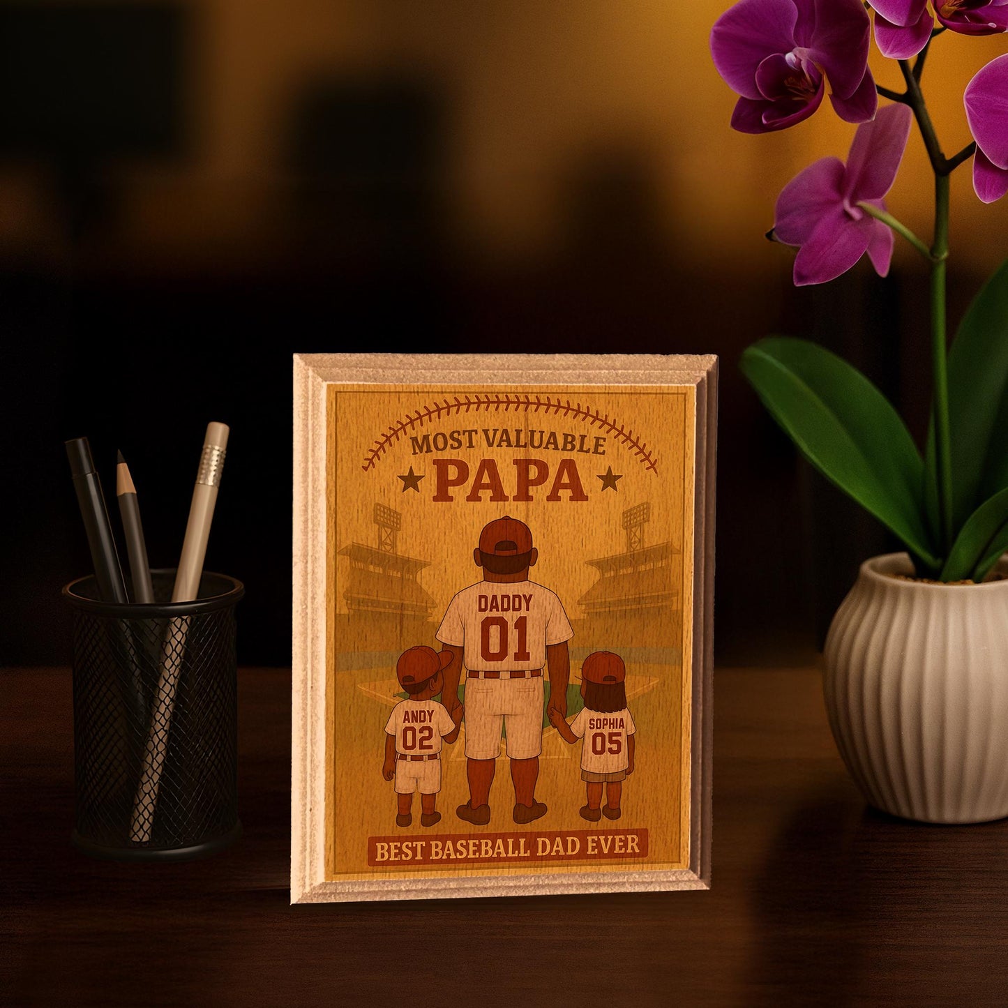 Personalized Baseball Dad Wood Frame, Father's Day Gift