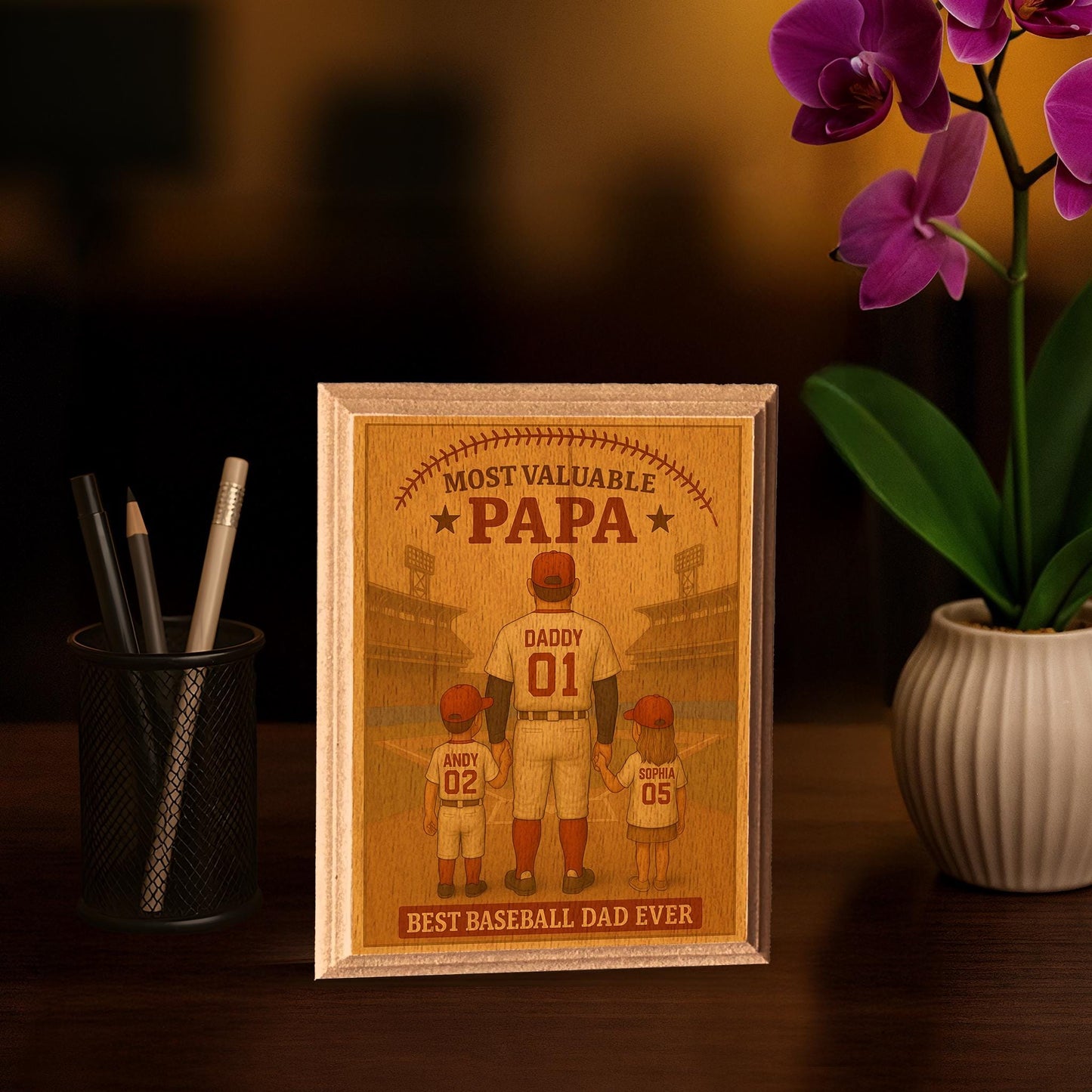 Personalized Baseball Dad Wood Frame, Father's Day Gift