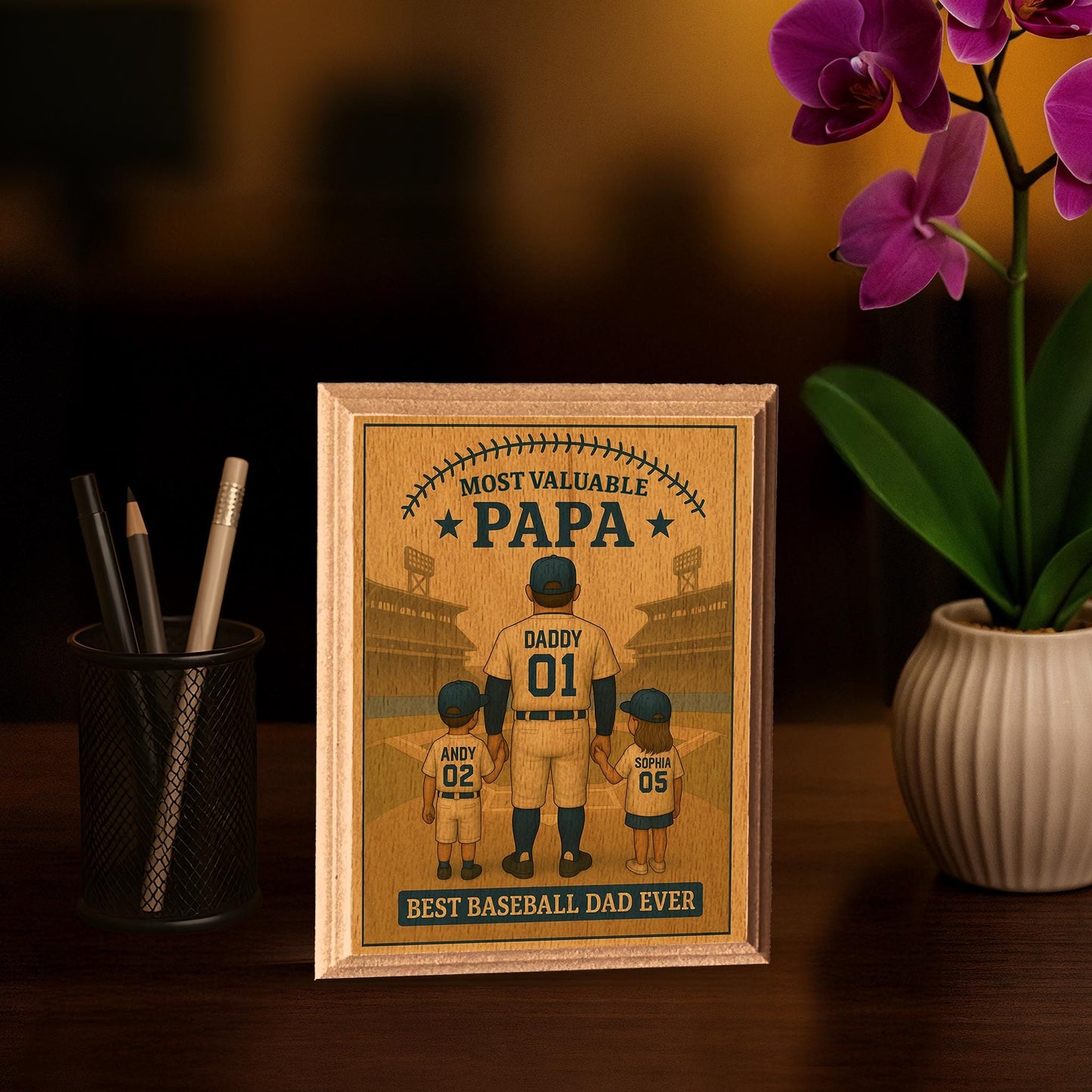 Personalized Baseball Dad Wood Frame, Father's Day Gift