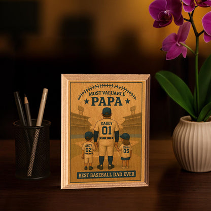Personalized Baseball Dad Wood Frame, Father's Day Gift