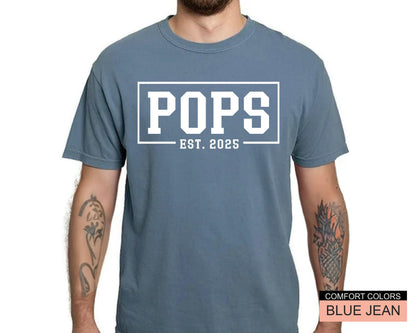 Pops Est. 2025 T-Shirt: New Grandpa Gift, Baby Announcement