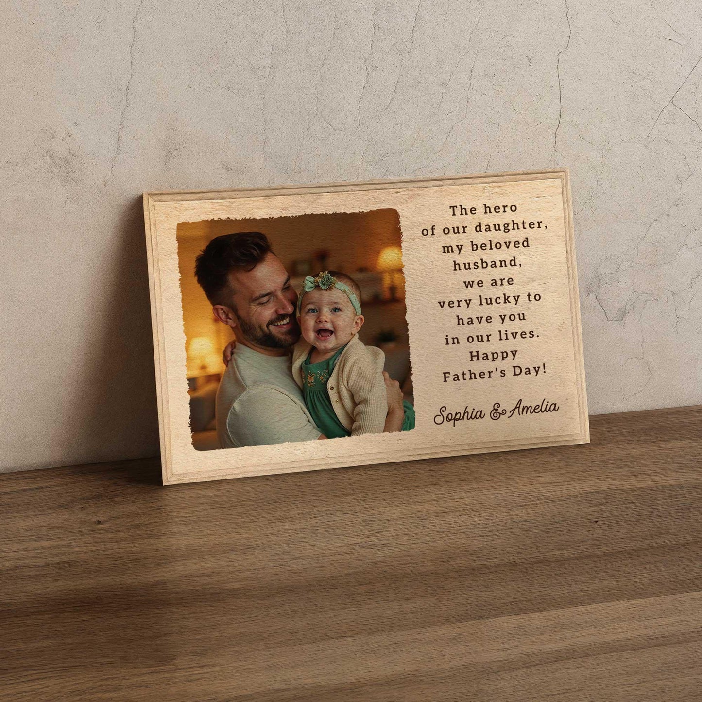 Personalized Dad and Daughter Photo Wooden Frame, Father's Day Gift