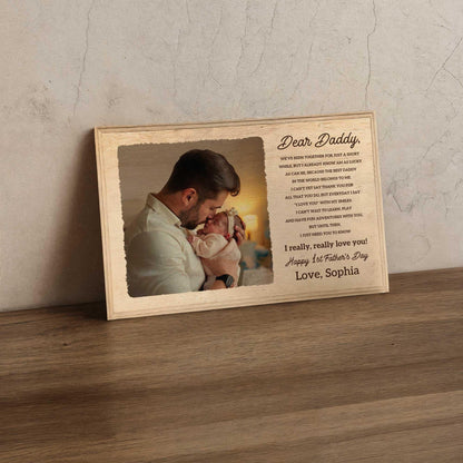 First Father's Day Photo Frame: Custom Newborn Gift, Solid Wood