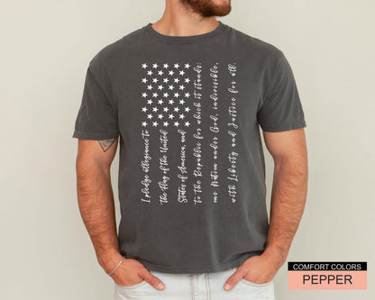 Pledge of Allegiance USA Flag Shirt, Patriotic Fourth of July Tee