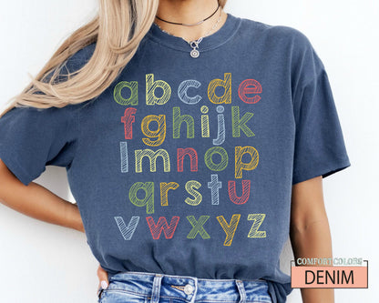 ABC Alphabet Shirt, Kindergarten Teacher Shirt, Preschool Teacher Shirt, Alphabet Shirt for Teachers, Back To School, Elementary Teacher