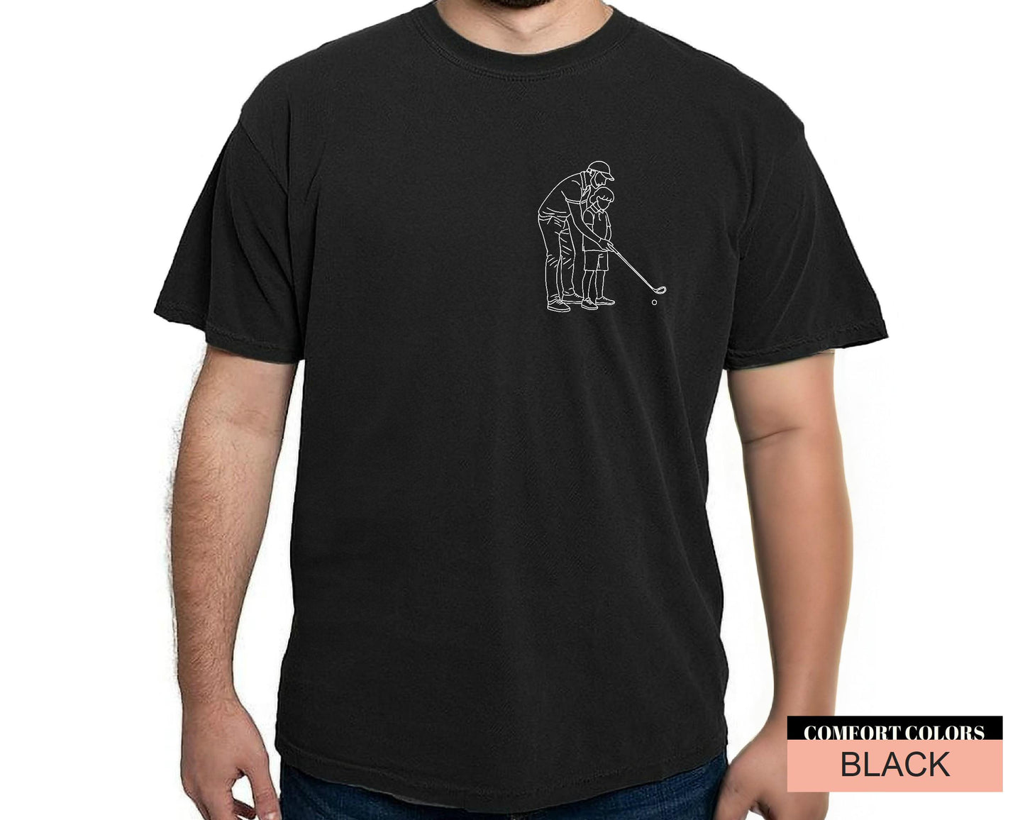 Custom Photo Golf Dad Line Art Shirt, Golfer Dad Picture Shirt for Father's Day Gift, Golf Player Father Birthday Gift