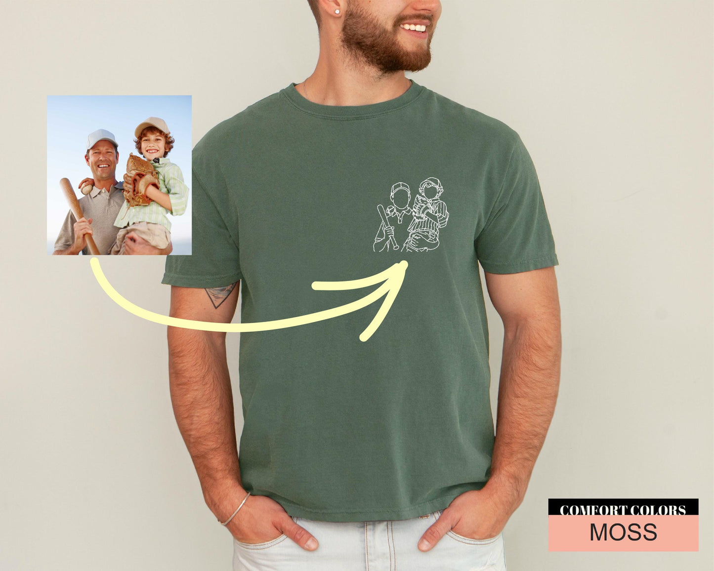 Custom Photo Baseball Dad Line Art Shirt, Baseball Lover Dad Picture Shirt for Father's Day Gift, Baseball Player Dad Birthday Gift