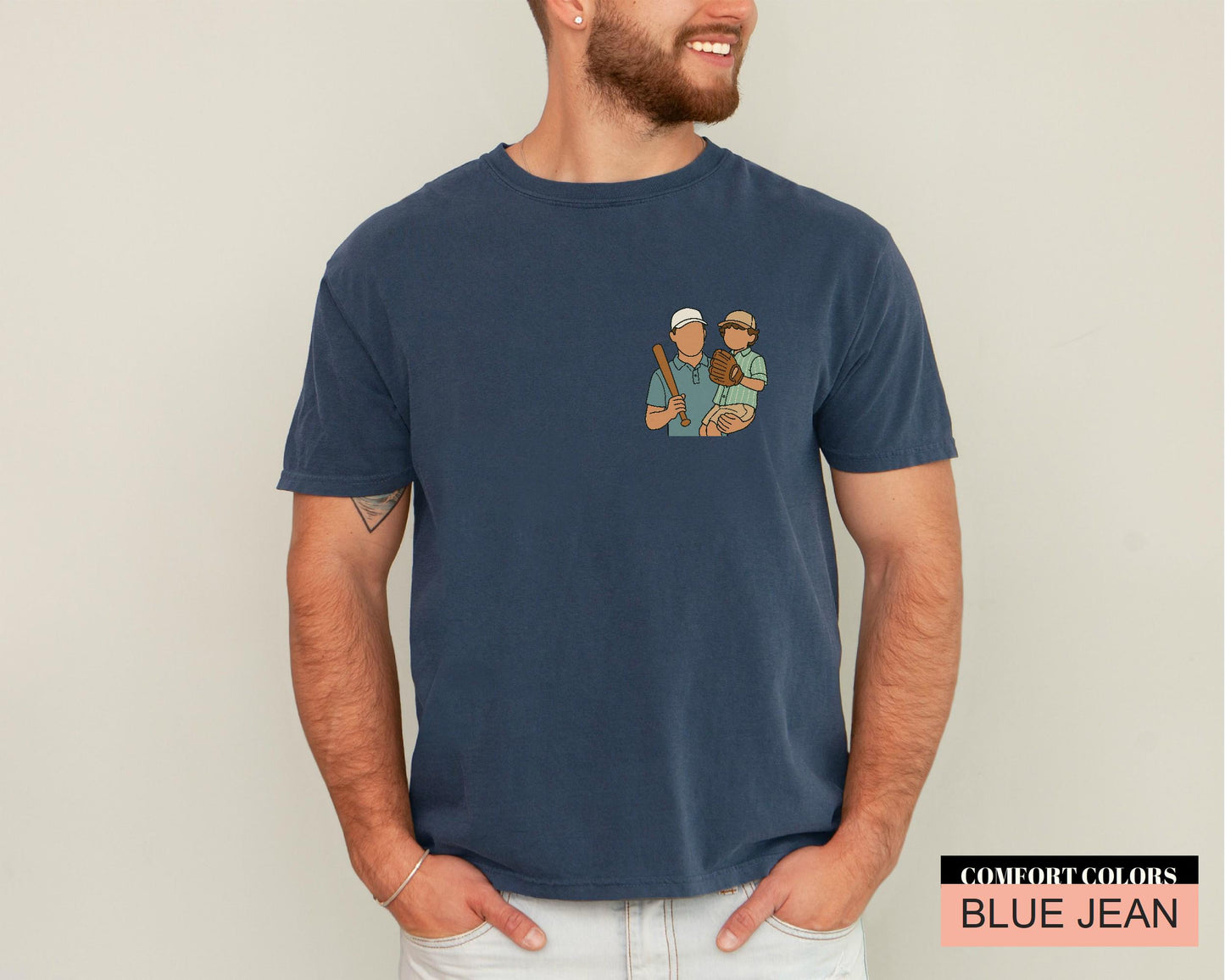 Custom Photo Baseball Dad Colorful Drawing Shirt, Baseball Lover Dad Picture Shirt for Father's Day Gift, Baseball Team Shirt