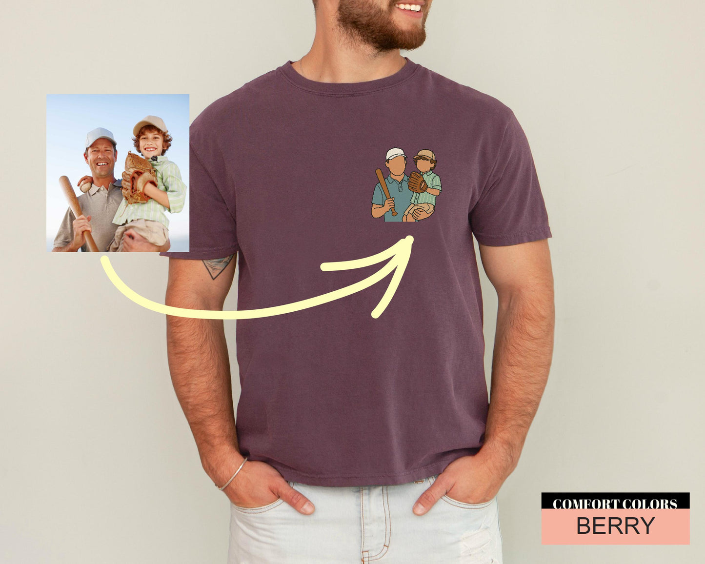 Custom Photo Baseball Dad Colorful Drawing Shirt, Baseball Lover Dad Picture Shirt for Father's Day Gift, Baseball Team Shirt