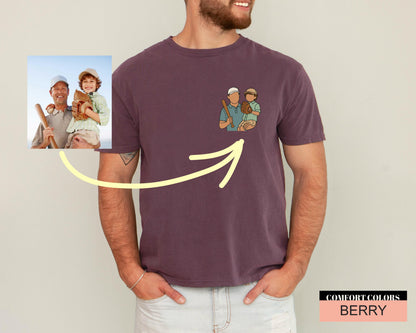 Custom Photo Baseball Dad Colorful Drawing Shirt, Baseball Lover Dad Picture Shirt for Father's Day Gift, Baseball Team Shirt