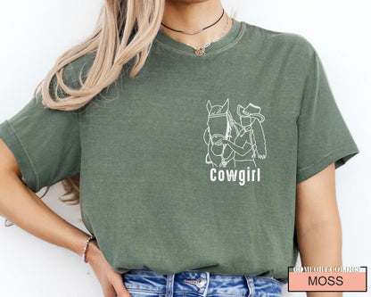 Custom Cowgirl Portrait Shirt: Western Rodeo Line Art