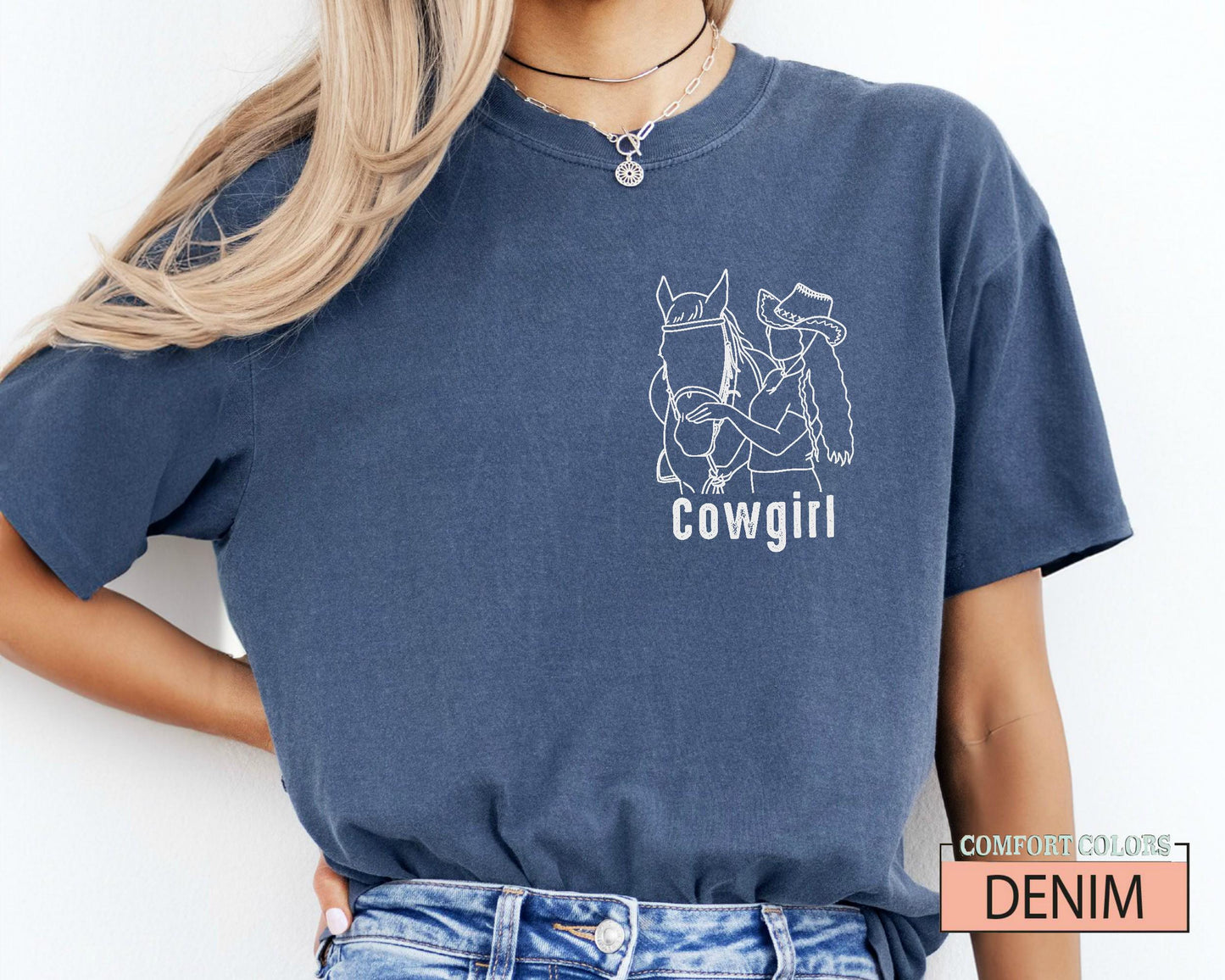 Custom Cowgirl Portrait Shirt: Western Rodeo Line Art