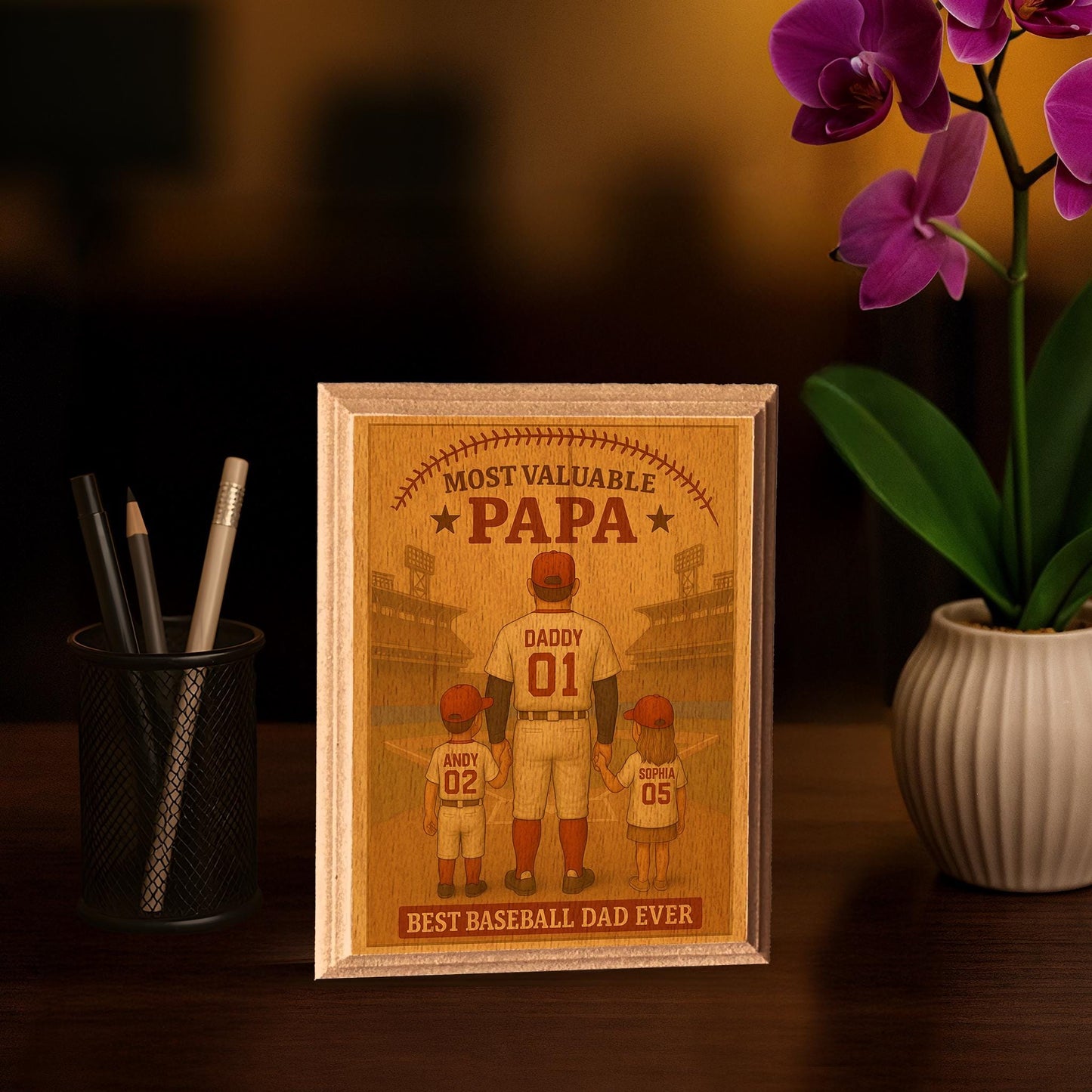 Personalized Baseball Dad Wood Frame, Father's Day Gift