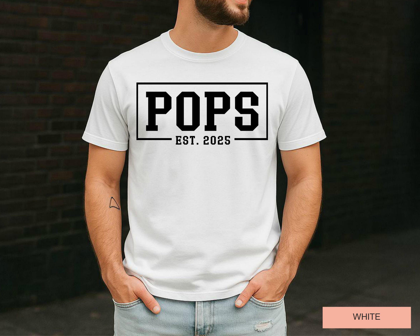 Pops Est. 2025 T-Shirt: New Grandpa Gift, Baby Announcement