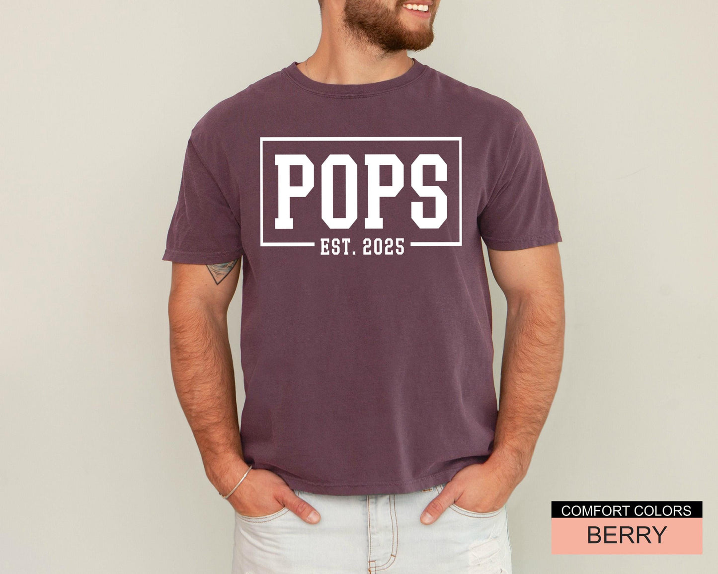 Pops Est. 2025 T-Shirt: New Grandpa Gift, Baby Announcement