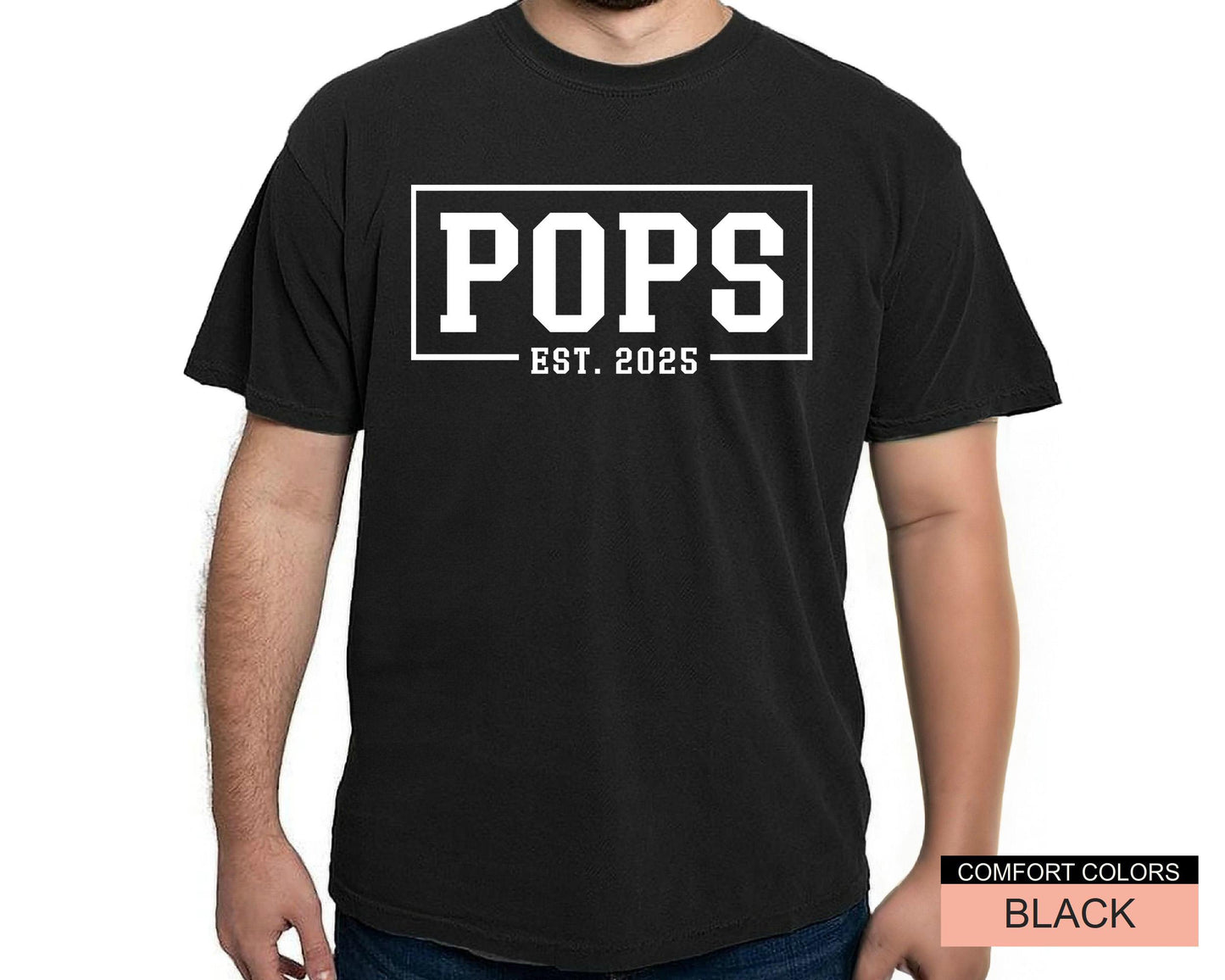 Pops Est. 2025 T-Shirt: New Grandpa Gift, Baby Announcement