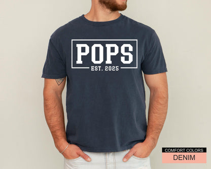 Pops Est. 2025 T-Shirt: New Grandpa Gift, Baby Announcement