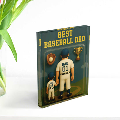 Personalized Best Baseball Dad Acrylic Plaque, Custom Baseball Fan Dad Gift for Father's Day, Father and Childen Name Baseball Number Plaque