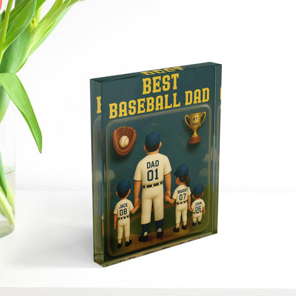 Personalized Best Baseball Dad Acrylic Plaque, Custom Baseball Fan Dad Gift for Father's Day, Father and Childen Name Baseball Number Plaque