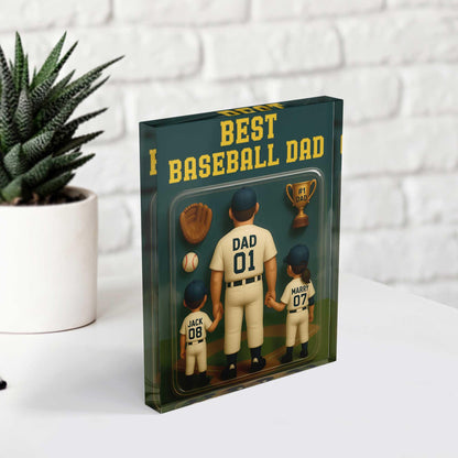 Personalized Best Baseball Dad Acrylic Plaque, Custom Baseball Fan Dad Gift for Father's Day, Father and Childen Name Baseball Number Plaque