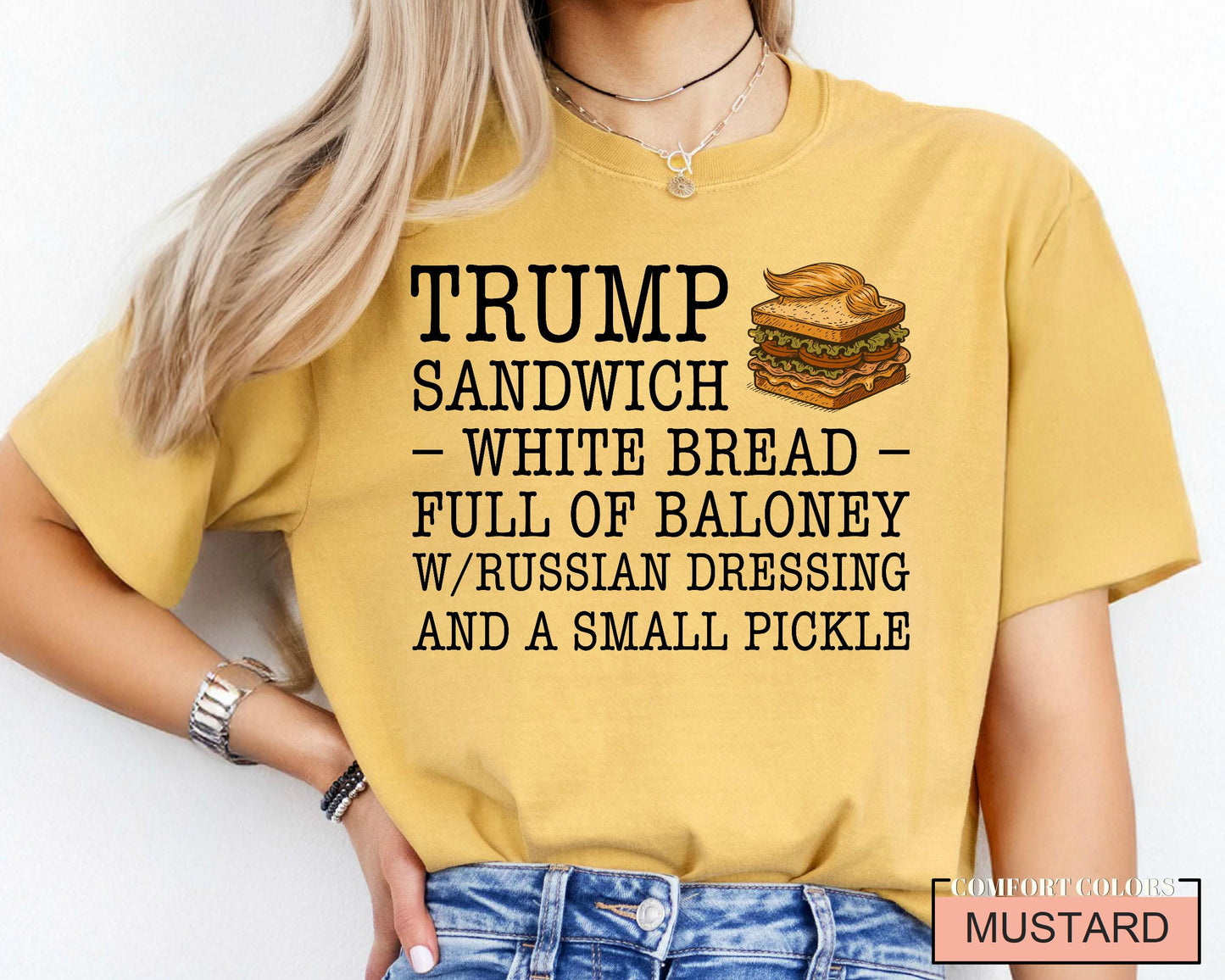 Funny Anti Trump Sandwich Shirt, Political Satire Shirt with Russian Dressing Joke, Liberal Humor Gift for Democrat Voters USA