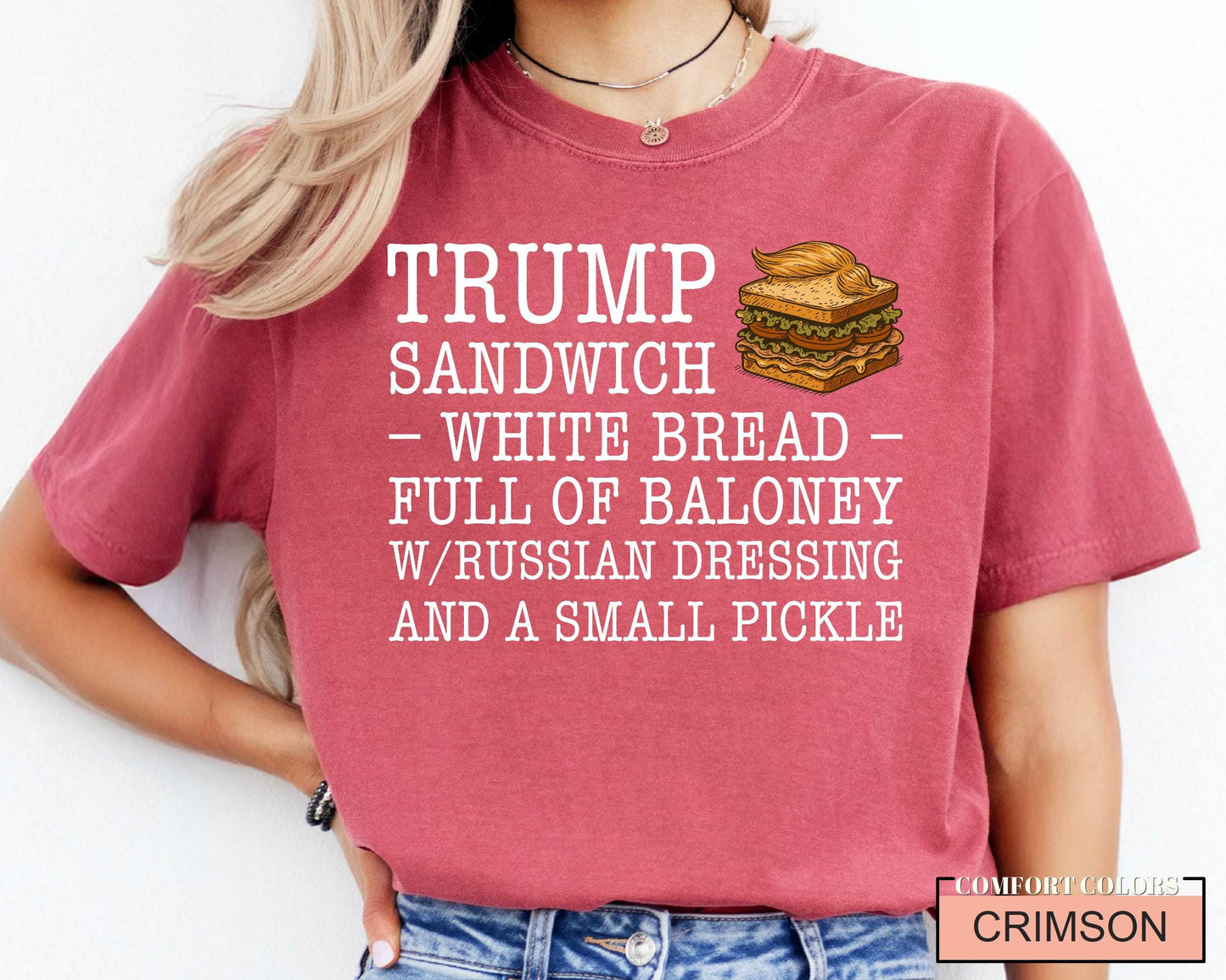 Funny Anti Trump Sandwich Shirt, Political Satire Shirt with Russian Dressing Joke, Liberal Humor Gift for Democrat Voters USA