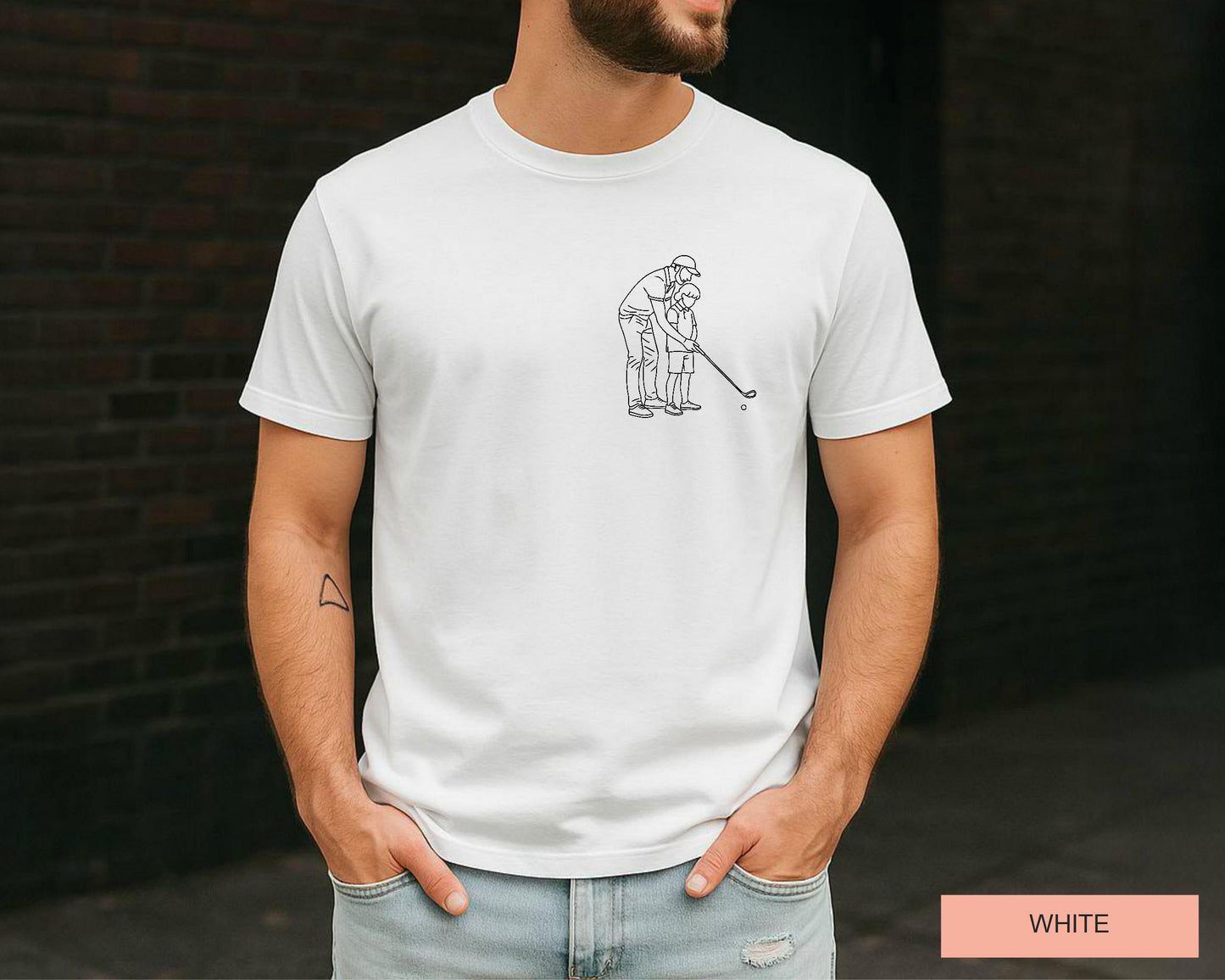 Custom Photo Golf Dad Line Art Shirt, Golfer Dad Picture Shirt for Father's Day Gift, Golf Player Father Birthday Gift