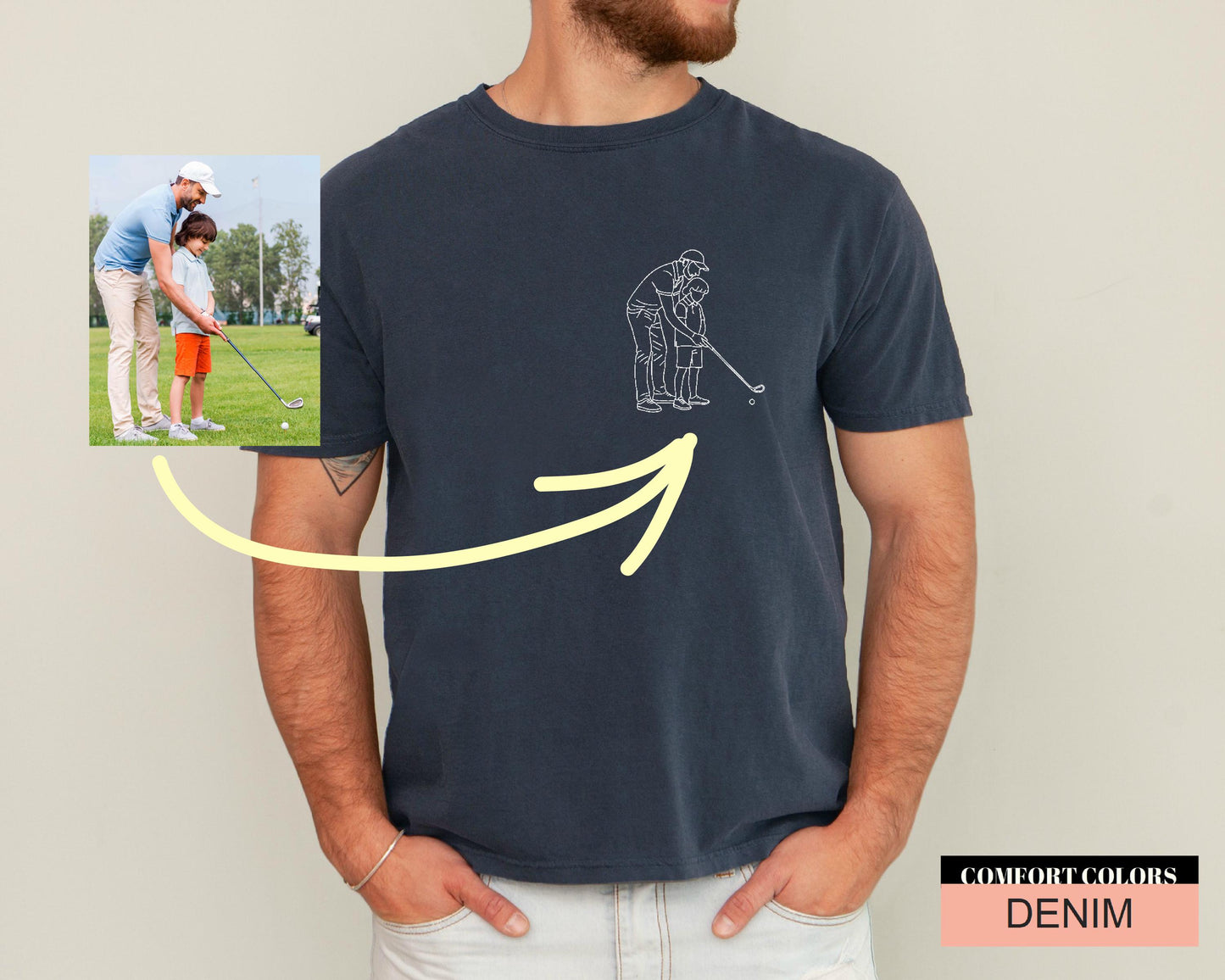 Custom Photo Golf Dad Line Art Shirt, Golfer Dad Picture Shirt for Father's Day Gift, Golf Player Father Birthday Gift