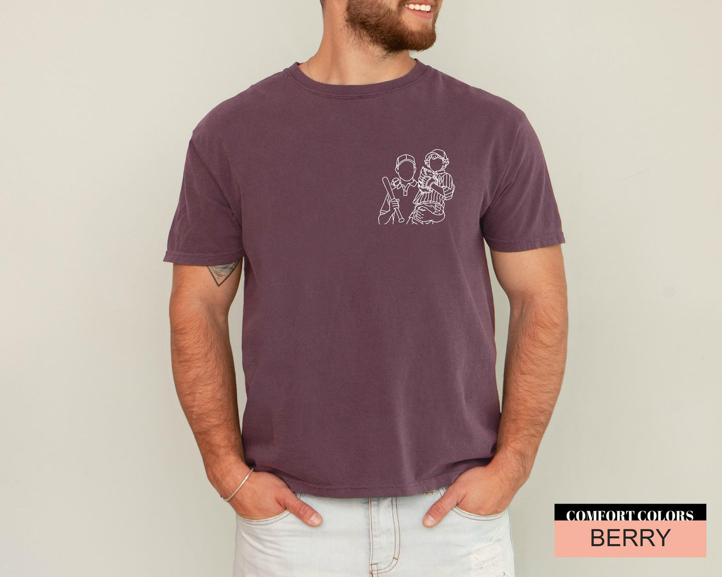 Custom Photo Baseball Dad Line Art Shirt, Baseball Lover Dad Picture Shirt for Father's Day Gift, Baseball Player Dad Birthday Gift
