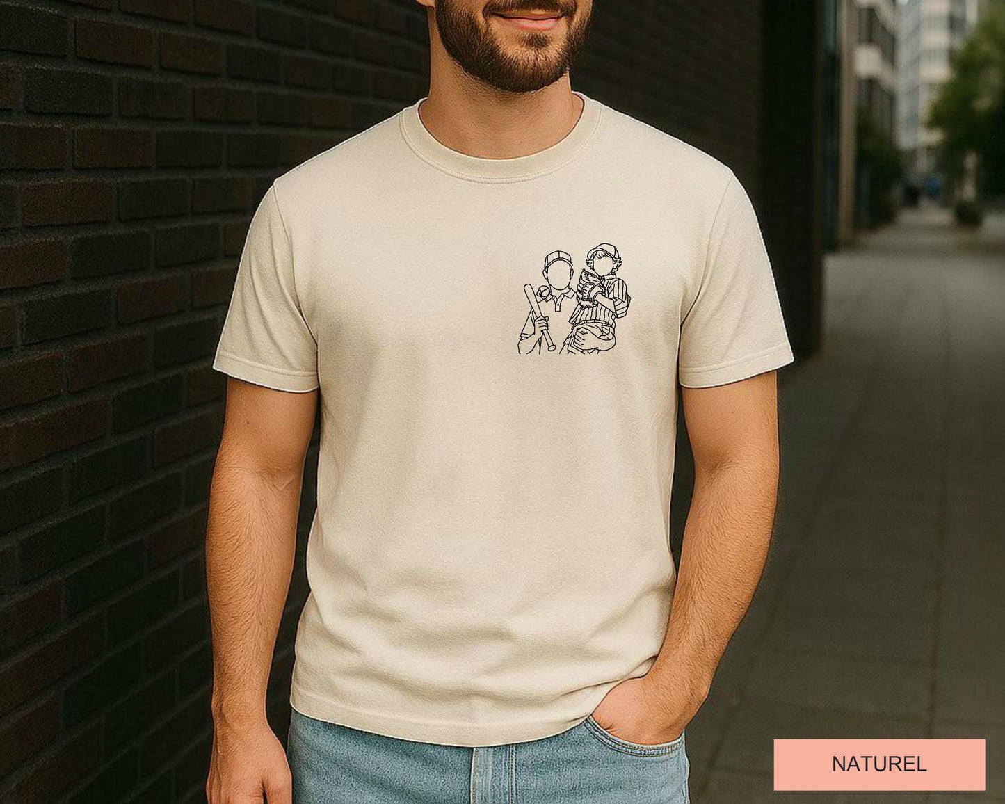 Custom Photo Baseball Dad Line Art Shirt, Baseball Lover Dad Picture Shirt for Father's Day Gift, Baseball Player Dad Birthday Gift