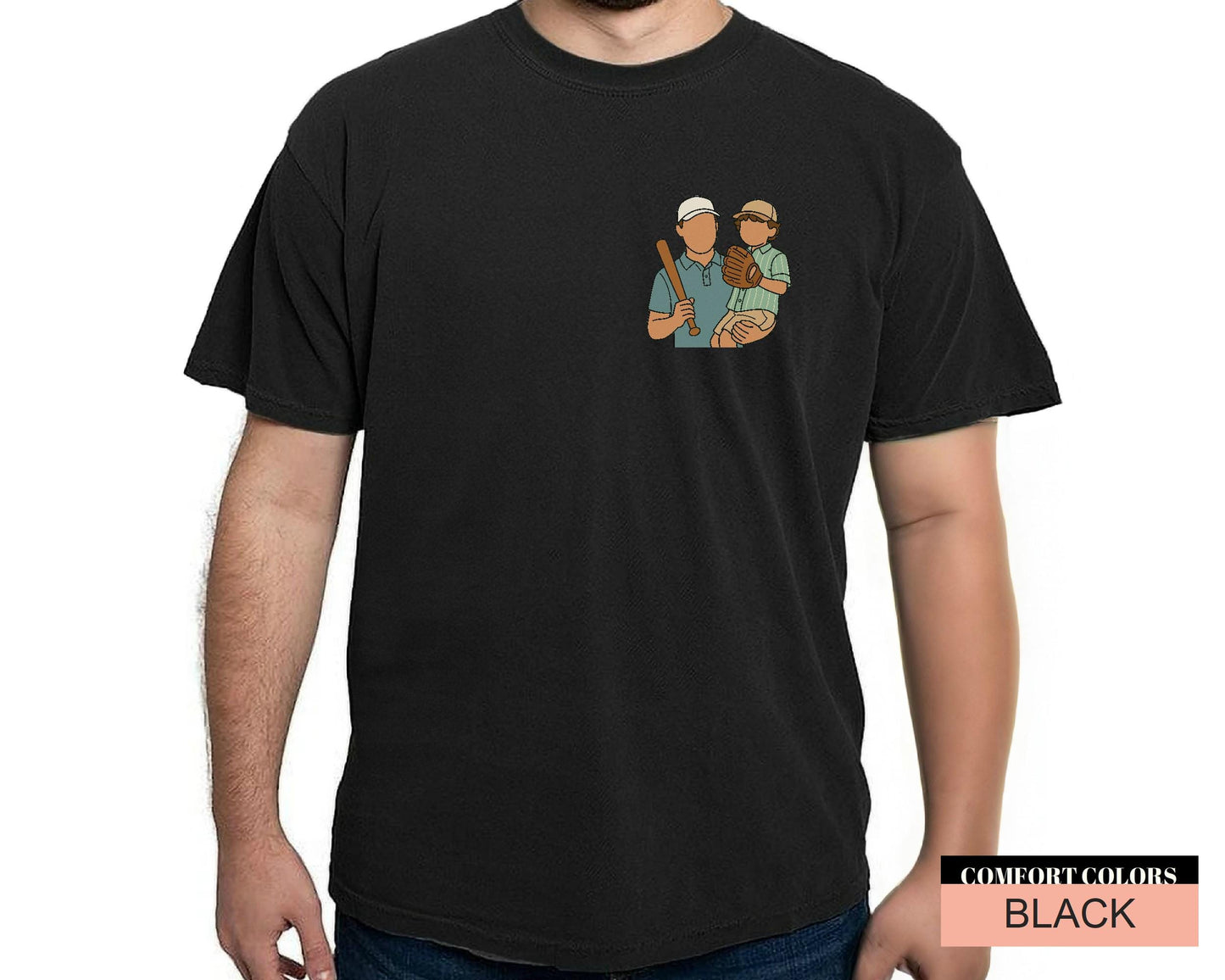 Custom Photo Baseball Dad Colorful Drawing Shirt, Baseball Lover Dad Picture Shirt for Father's Day Gift, Baseball Team Shirt