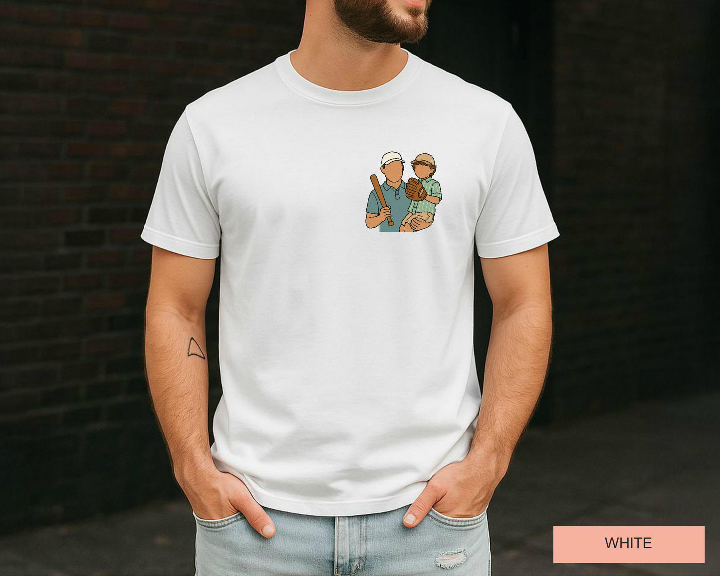 Custom Photo Baseball Dad Colorful Drawing Shirt, Baseball Lover Dad Picture Shirt for Father's Day Gift, Baseball Team Shirt