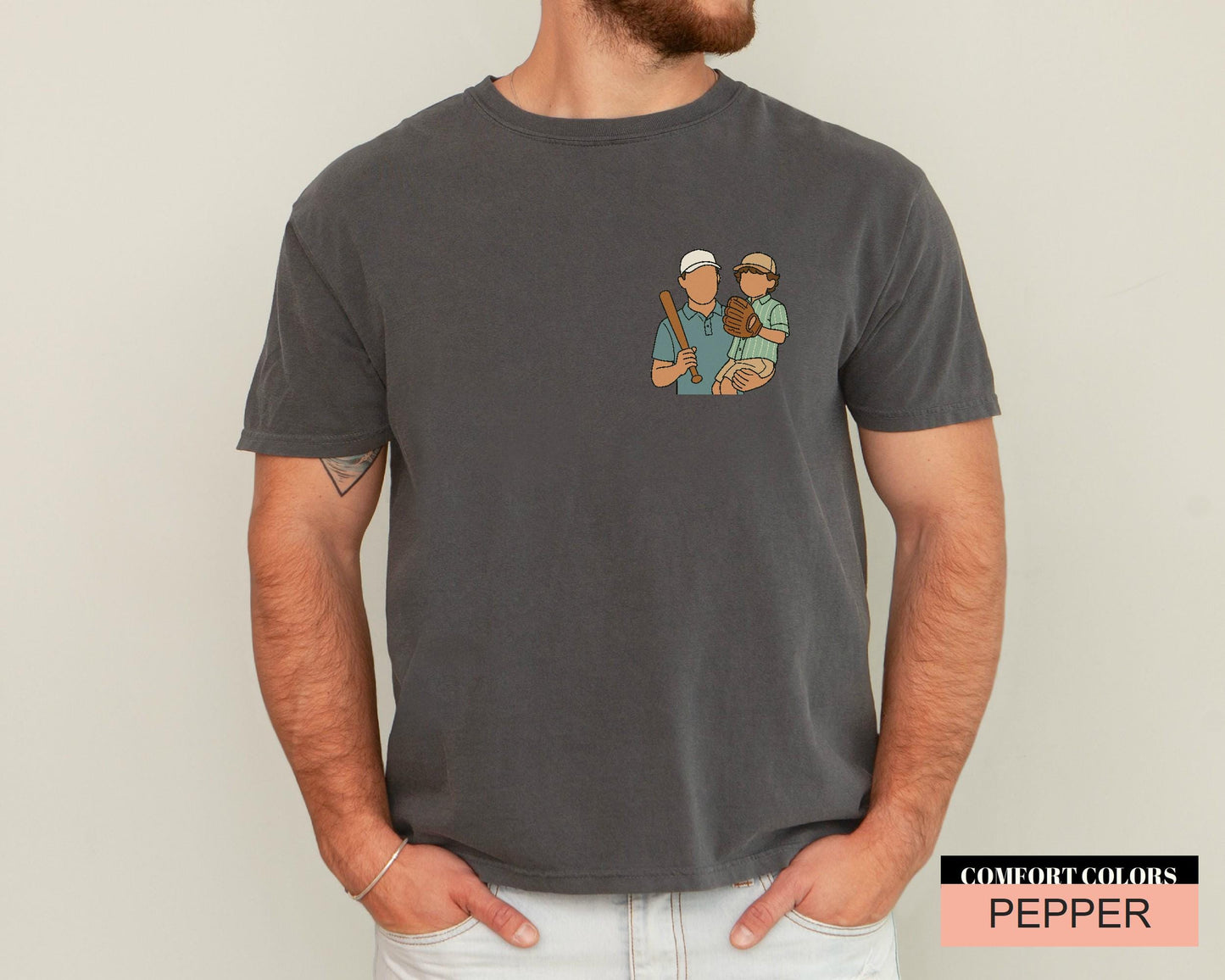 Custom Photo Baseball Dad Colorful Drawing Shirt, Baseball Lover Dad Picture Shirt for Father's Day Gift, Baseball Team Shirt