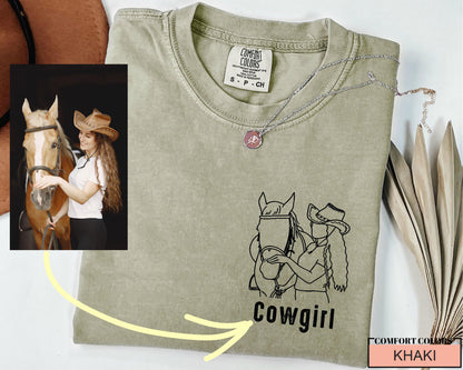 Custom Cowgirl Portrait Shirt: Western Rodeo Line Art