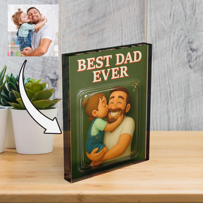 Custom Photo Best Dad Ever Acrylic Plaque, Dad and Me Picture Gift for Father's Day, Father and Childen Portrait Plaque, Daddy Birthday Gift