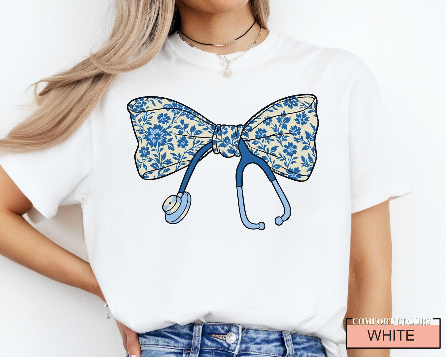 Floral Bow Stethoscope Nurse Shirt, Nursing Graduation Gift
