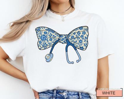 Floral Bow Stethoscope Nurse Shirt, Nursing Graduation Gift