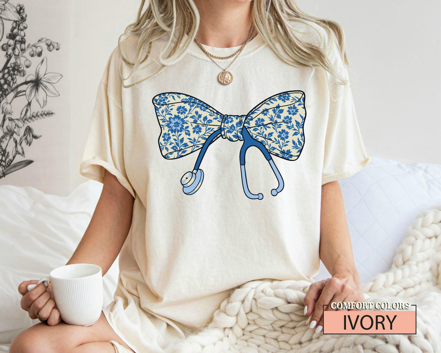 Floral Bow Stethoscope Nurse Shirt, Nursing Graduation Gift