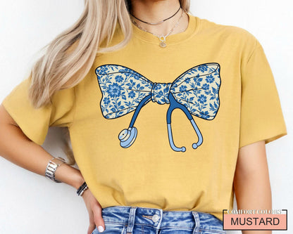 Floral Bow Stethoscope Nurse Shirt, Nursing Graduation Gift