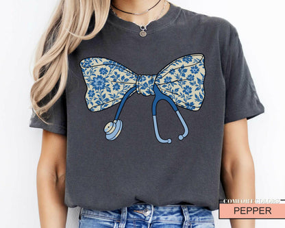Floral Bow Stethoscope Nurse Shirt, Nursing Graduation Gift
