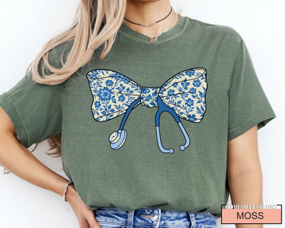 Floral Bow Stethoscope Nurse Shirt, Nursing Graduation Gift