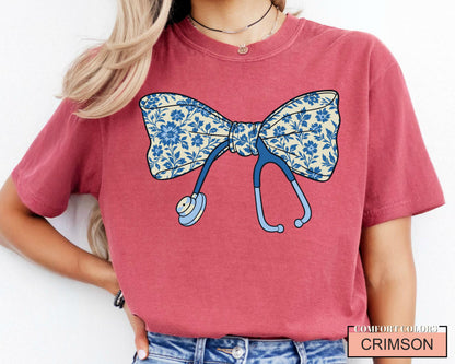Floral Bow Stethoscope Nurse Shirt, Nursing Graduation Gift