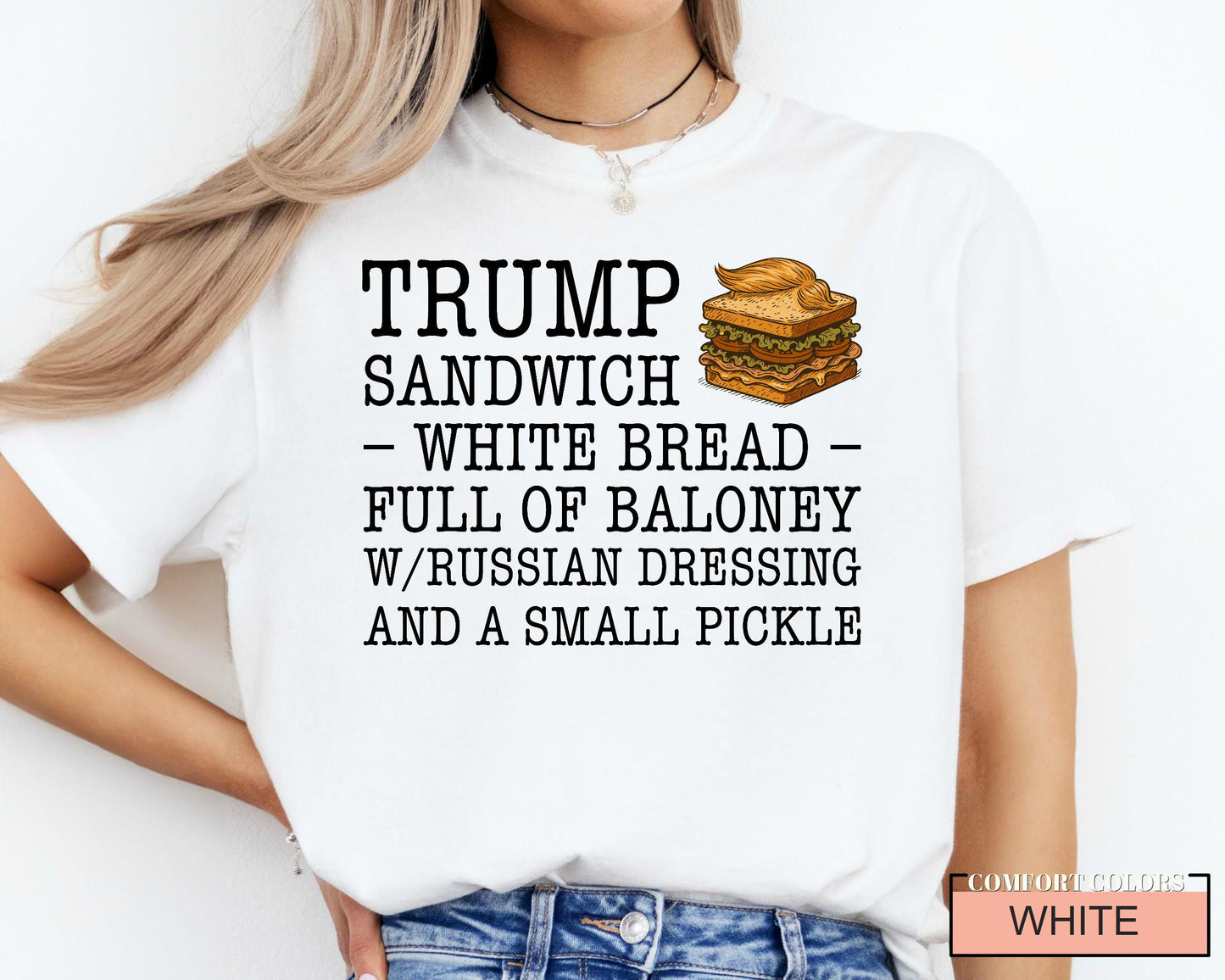 Funny Anti Trump Sandwich Shirt, Political Satire Shirt with Russian Dressing Joke, Liberal Humor Gift for Democrat Voters USA