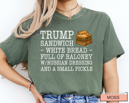 Funny Anti Trump Sandwich Shirt, Political Satire Shirt with Russian Dressing Joke, Liberal Humor Gift for Democrat Voters USA