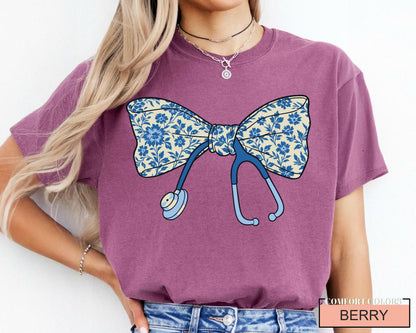 Floral Bow Stethoscope Nurse Shirt, Nursing Graduation Gift