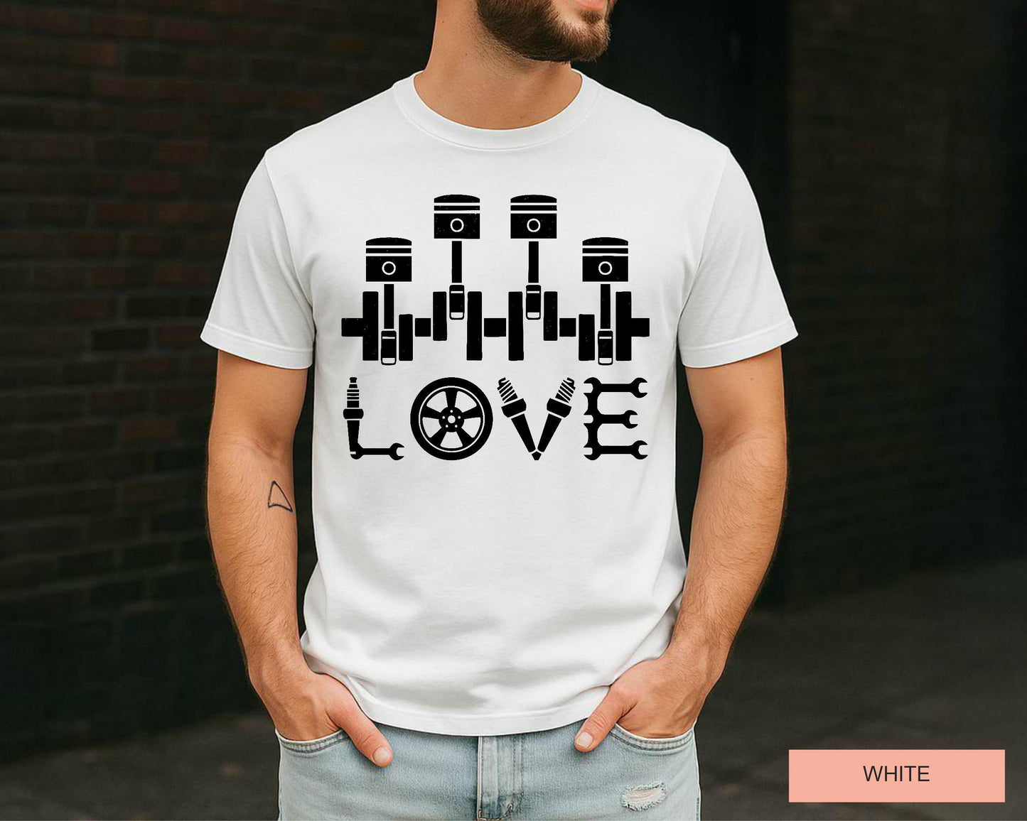 Love Car Mechanic Shirt, Auto Repair Piston Spark Plug Shirt, Gift for Car Guys, Engine Builder Shirt, Funny Gearhead Shirt for Him