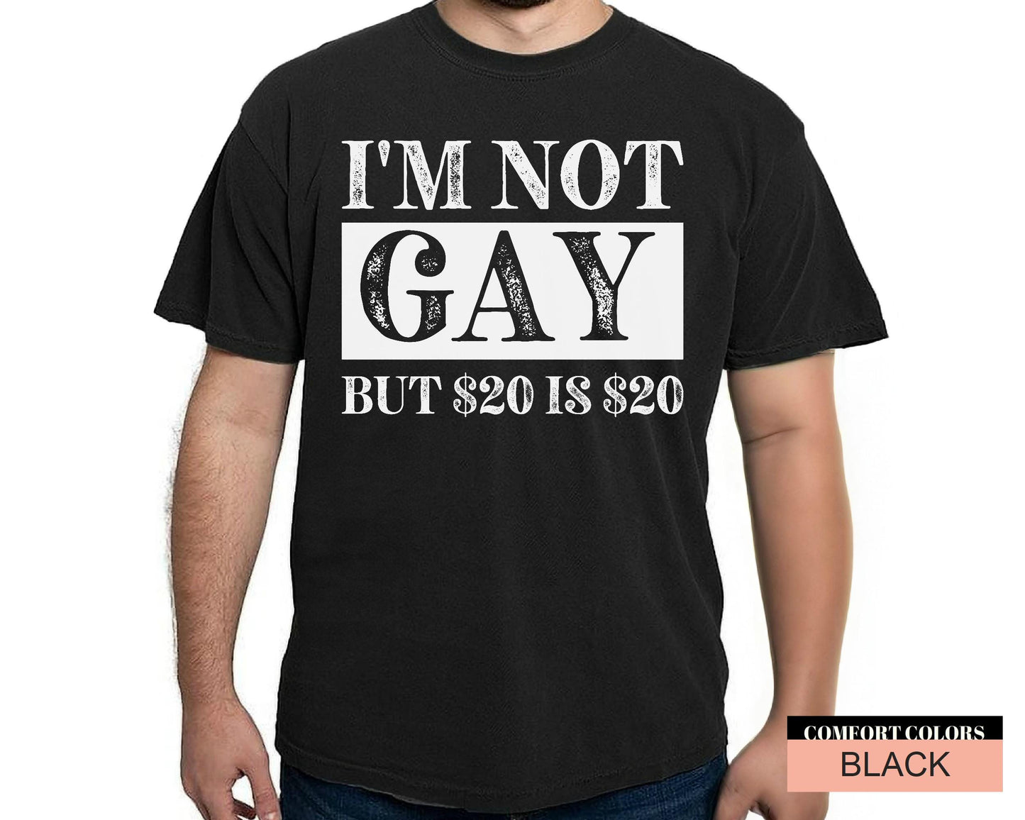Sarcastic Saying Shirt, I'm Not Gay But 20 USD is 20 USD, Funny Birthday Gift, Edgy Adult Humor Gag Gift, Offensive Meme Shirt