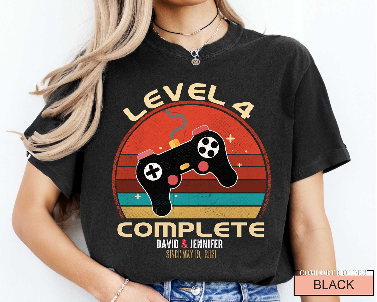 4th Anniversary Shirt: Level 4 Complete - Husband/Wife Gift
