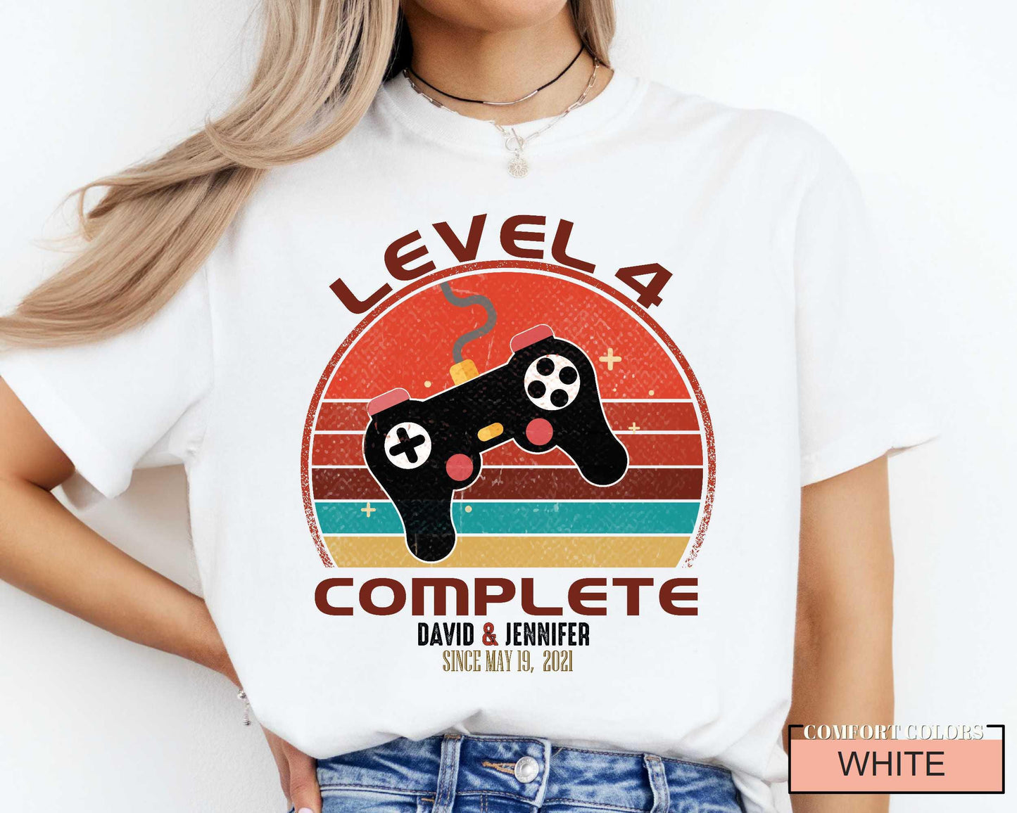 4th Anniversary Shirt: Level 4 Complete - Husband/Wife Gift