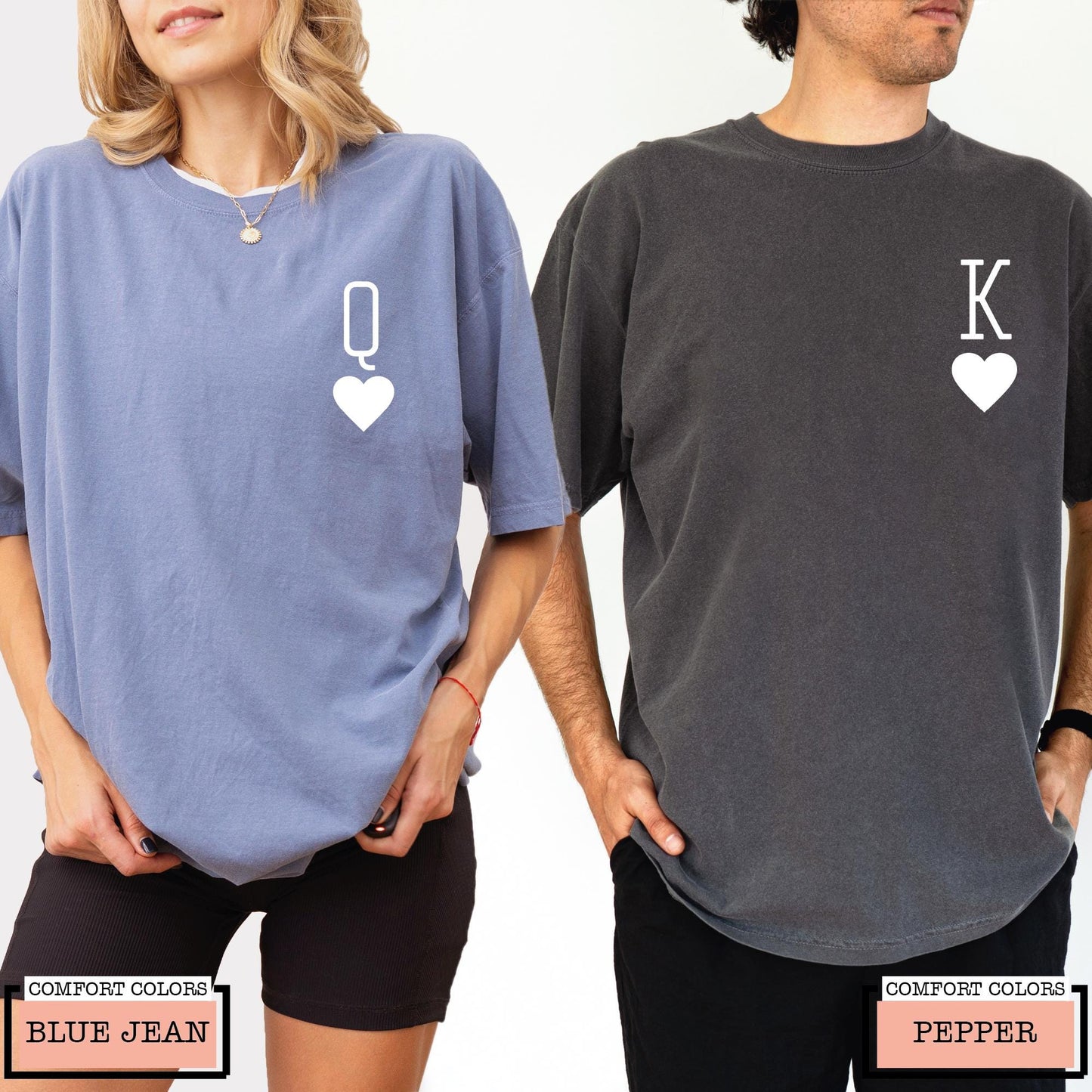 King and Queen Heart Graphic Matching Couple Shirts